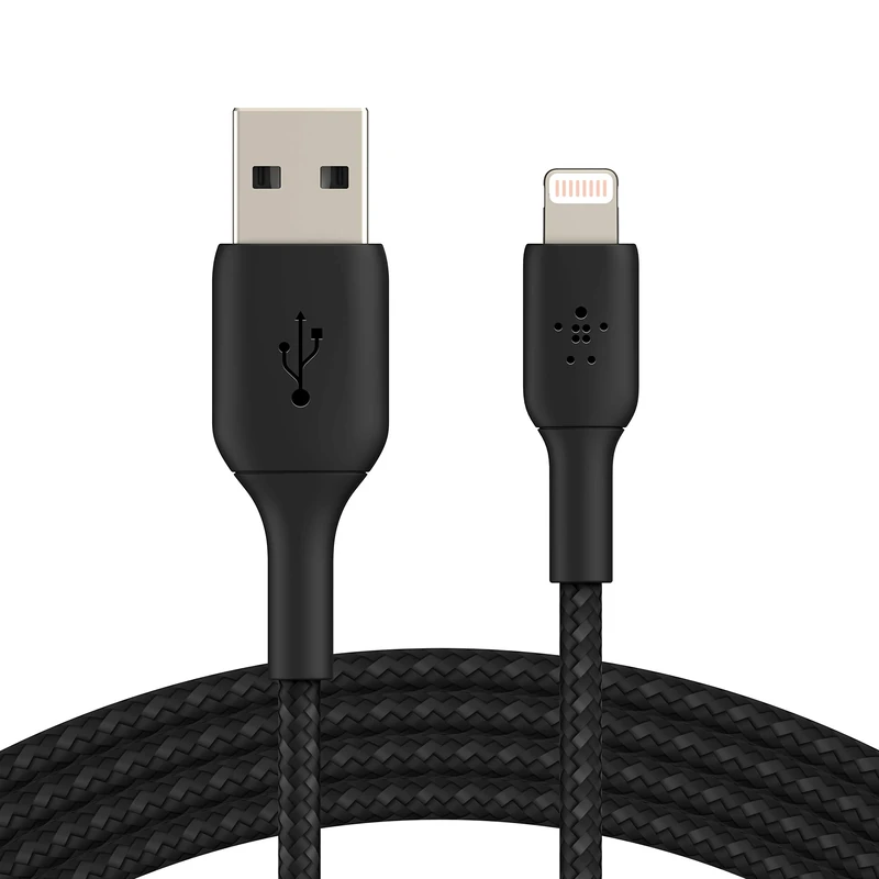 Belkin CAA002bt3MBK Braided Lightning Cable (Boost Charge Lightning to USB Cable for iPhone, iPad, AirPods) MFi-Certified iPhone Charging Cable, Black, 3 m