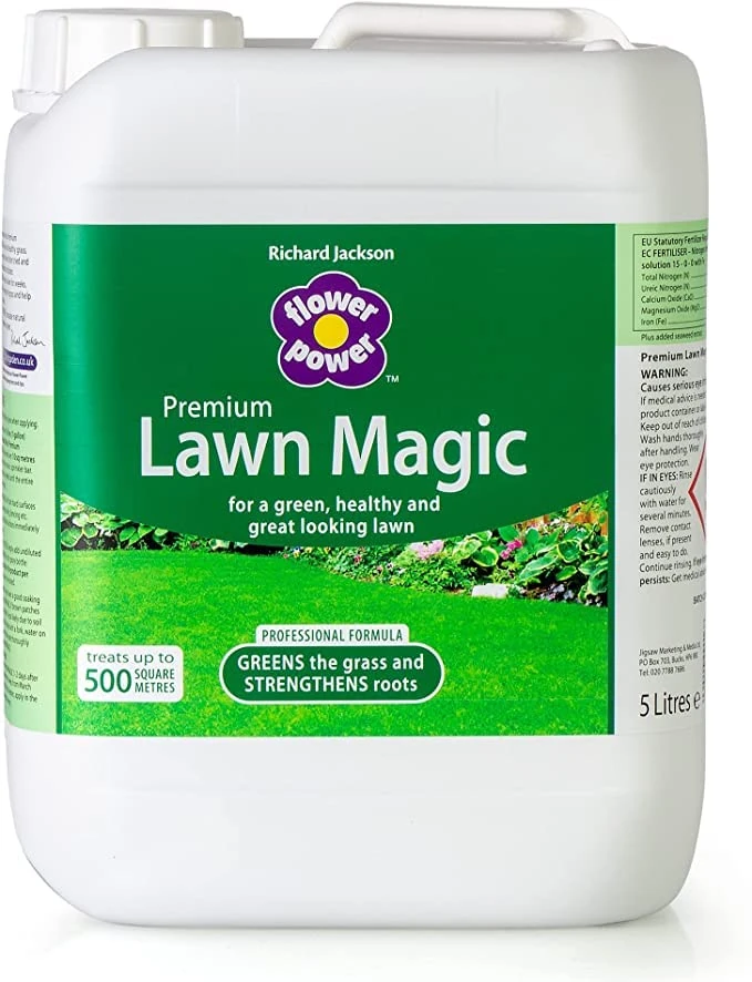 Flower Power Lawn Magic Premium Lawn Feed 5L, Double Action Formula for Greener Grass and Stronger Roots