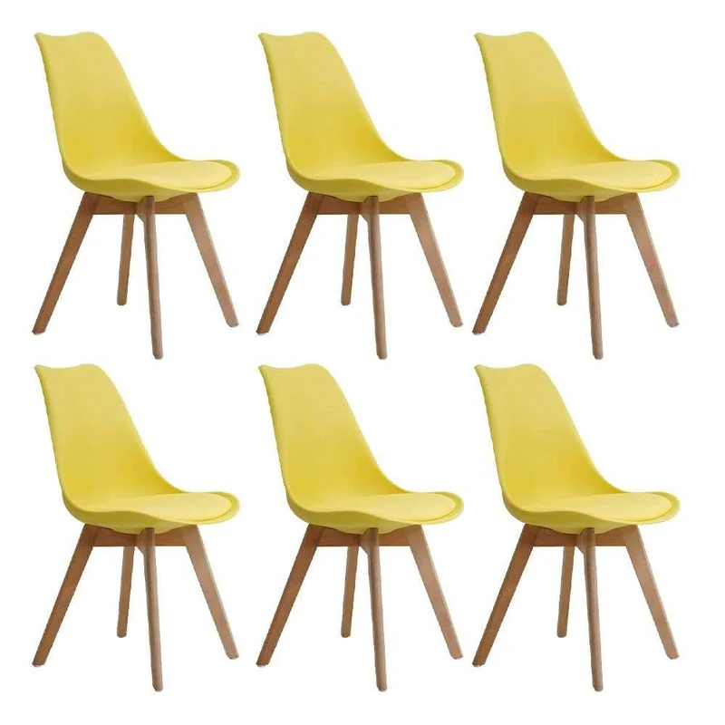 Homcasa Set of 6 Modern Design Dining Chairs, with Cushioned PU Seat and Solid Wood Legs Retro Lorenzo Lounge Chair (Yellow)