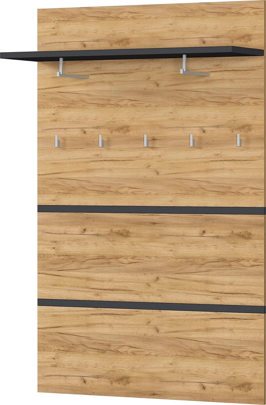 GERMANIA DIE MÖBELMACHER Coat Rack Panel, Oak Metal Engineered Wood Acrylonitrile Butadiene Styrene, Anthracite, 96 x 147 x 30 cm