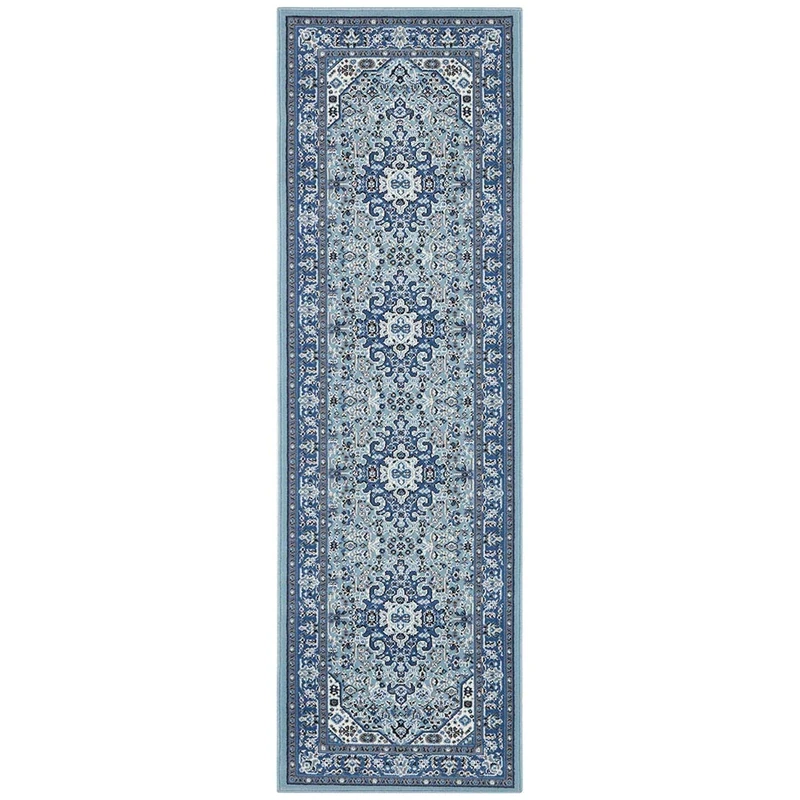 Nouristan Mirkan Orient Rug - Living Room Rug Oriental Short Pile Vintage Oriental Rug for Dining Room, Living Room, Bedroom - Sky Blue, 80 x 250 cm