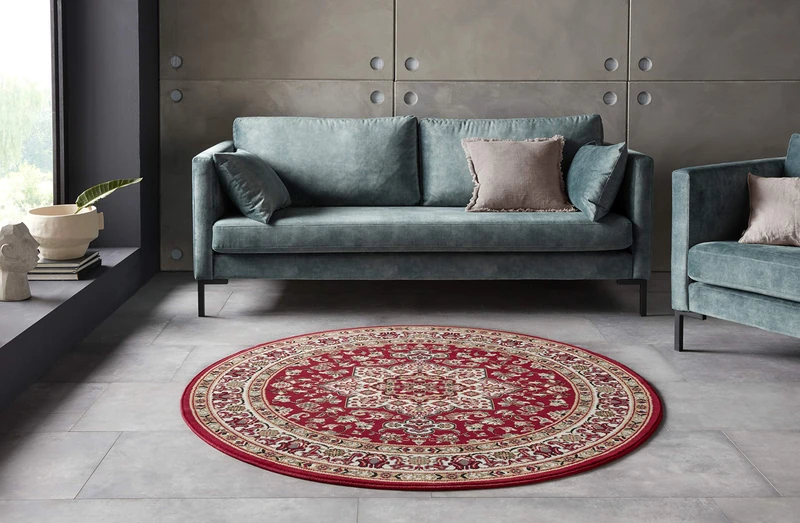 Nouristan Mirkan Oriental Round Rug - Living Room Rug Oriental Short Pile Vintage Oriental Rug for Dining Room, Living Room, Bedroom - Red, 160 cm
