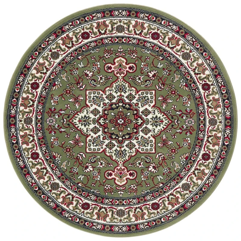 Nouristan Mirkan Oriental Round Rug - Living Room Rug Oriental Short Pile Vintage Oriental Rug for Dining Room, Living Room, Bedroom - Green, 160 cm