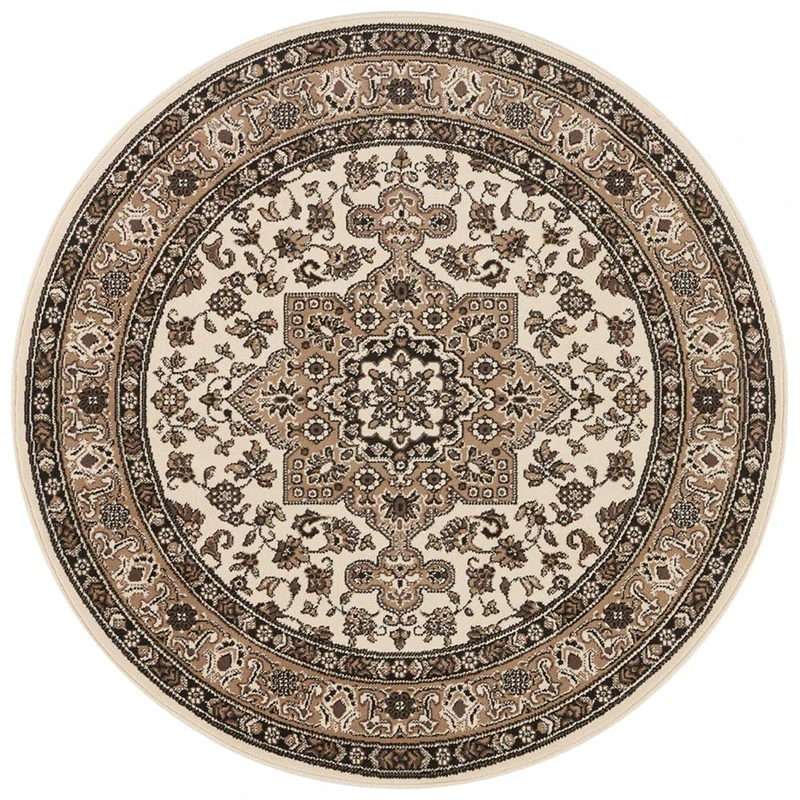 Nouristan Mirkan Orient Round Living Room Rug Short Pile Vintage Oriental Rug for Dining Room, Living Room, Bedroom, 160 cm, Polypropylene, Ivory Beige, Diameter 160 cm