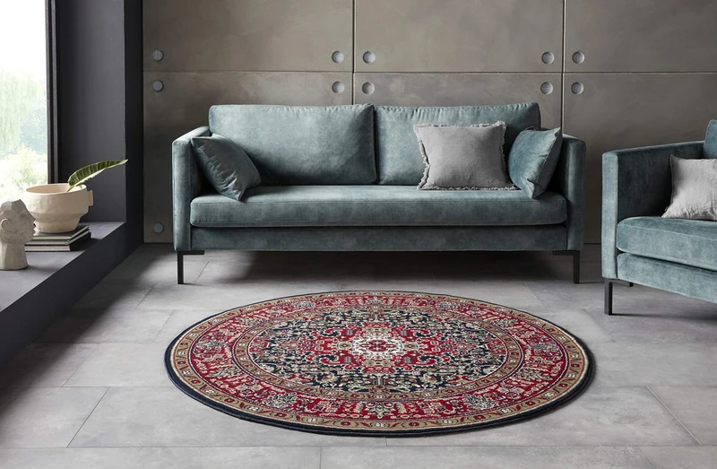 Nouristan Mirkan Oriental Round Rug - Living Room Rug Oriental Short Pile Vintage Oriental Rug for Dining Room, Living Room, Bedroom - Navy, 160 cm