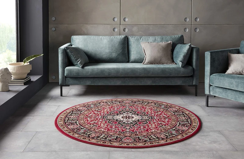 Nouristan Mirkan Oriental Round Rug - Living Room Rug Oriental Short Pile Vintage Oriental Rug for Dining Room, Living Room, Bedroom - Red, 160 cm