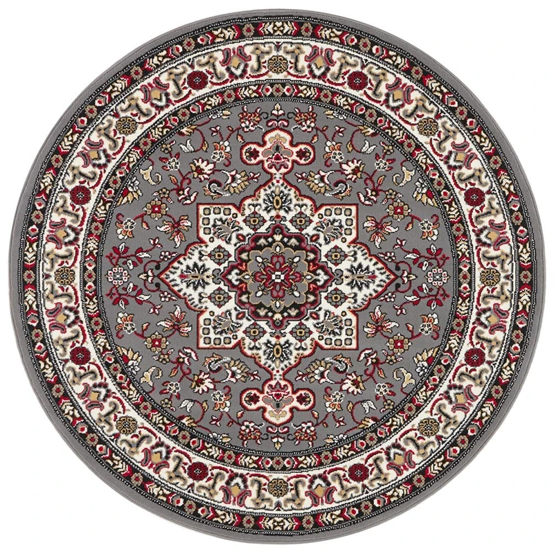 Nouristan Mirkan Oriental Round Rug - Living Room Rug Oriental Short Pile Vintage Oriental Rug for Dining Room, Living Room, Bedroom - Grey, 160 cm