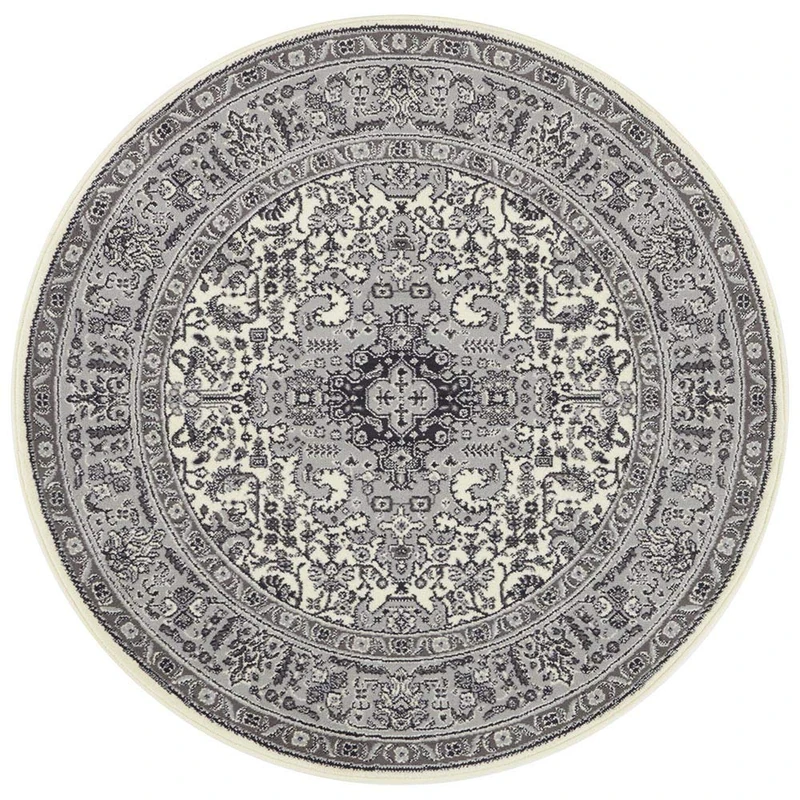 Nouristan Mirkan Oriental Round Rug - Living Room Rug Oriental Short Pile Vintage Oriental Rug for Dining Room, Living Room, Bedroom - Cream, 160 cm