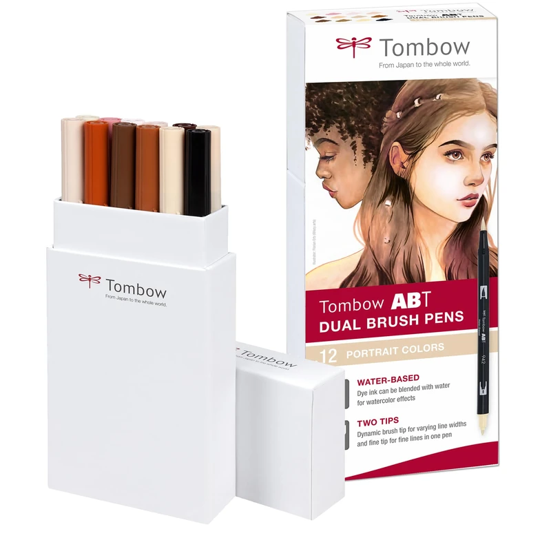Tombow ABT Dual Brush Pen, Portrait Colours, set of 12, dual-tip pens, perfect for hand lettering and bullet journaling, watercoloring [ABT-12P-4]
