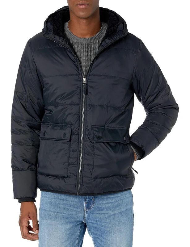 Amazon Essentials Men's Long Sleeve Water-Resistant Sherpa-Lined Insulated Quilted Puffer Jacket, Black, XXL