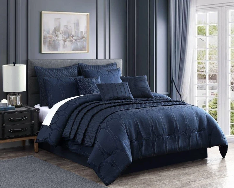 Riverbrook Home Comforter Set, Polyester, Dark Blue, King, Set of 10 - Image 1