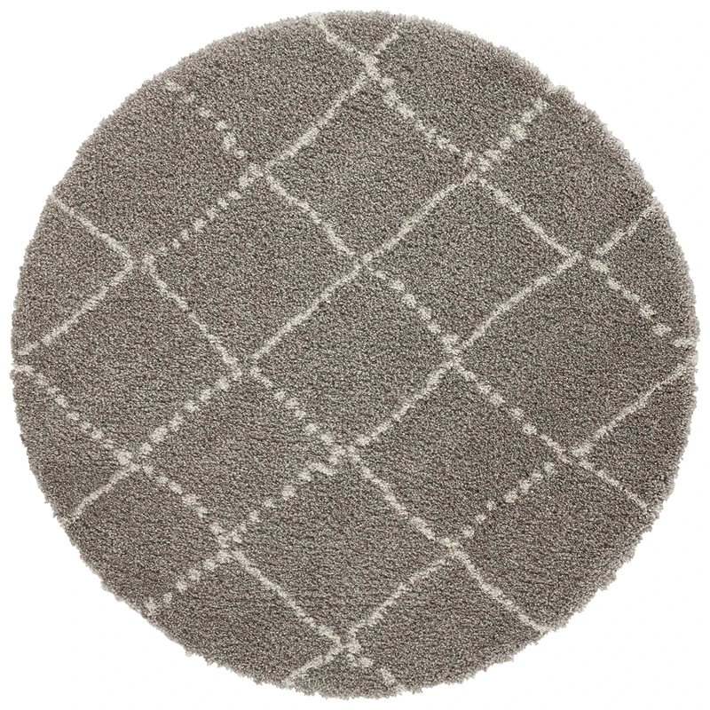 Hash Rug Round High Pile Living Room Rug Soft Fluffy Long Pile Shaggy Flokati Diamond Pattern for Living Room Kitchen Hallway or Bedroom Grey Cream Diameter 160 cm
