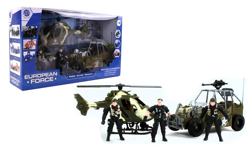 MGM 093478 Coffret Armée 1 Helicoptère 1 Véhicule et 3 Personnages European Force Box