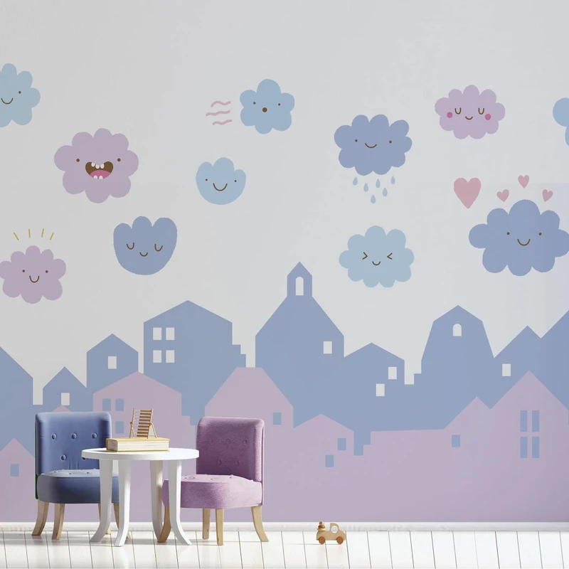 Children's Wall Stickers Pink City Size 100_x_280_cm Decoration for Children's Room Made in Italy Wall Stickers City Wall Sticker Giant City Landscape