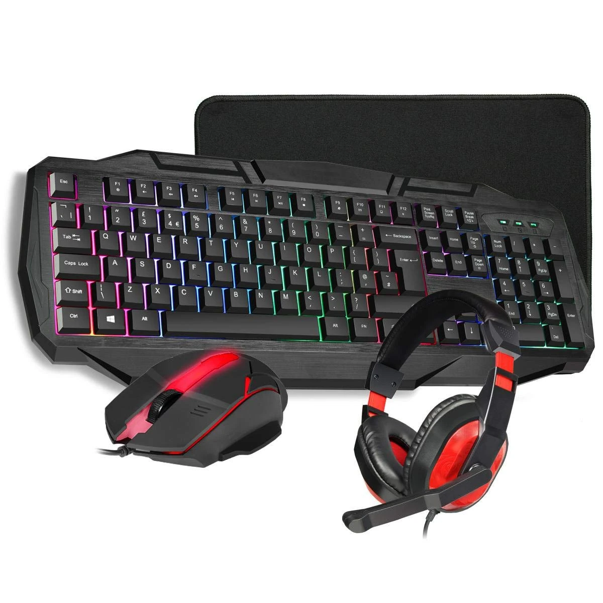 CiT Builder RGB Gaming Keyboard, RGB Mouse, Headset & Mouse Pad Combo - 4 In 1 Bundle for Windows & Mac OSX | Black / Red