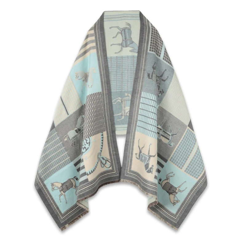 EXTREE Scarfs for Women Pashmina Silky Shawl Wrap for Evening Dressing Horse Scarf Blanket Open Front Poncho Cape, Series 5-blue, 1