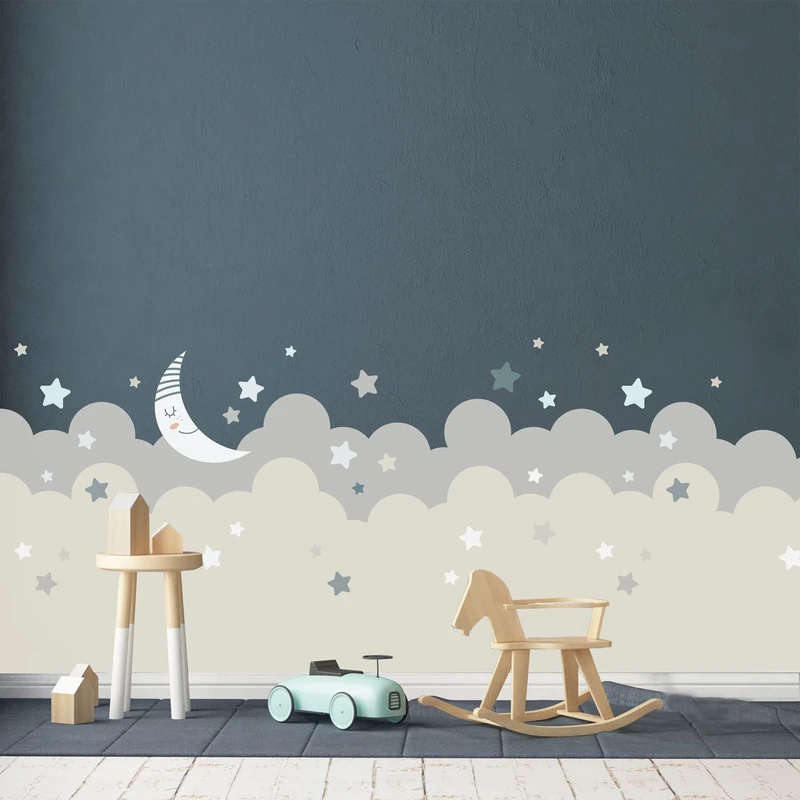 Children's Wall Stickers Good Night Size 100_x_280_cm Decoration for Children's Room Made in Italy Wall Stickers Moon and Clouds Giant Wall Sticker Clouds