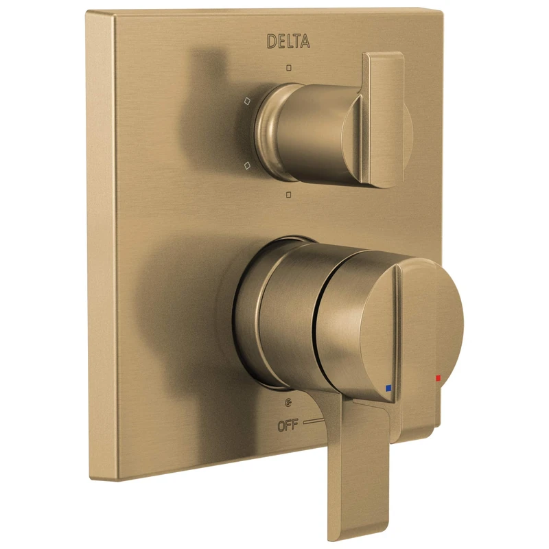 DELTA Faucet T27967-CZ Angular Modern Monitor 17 Series Valve 6-Setting Integrated Shower Trim with Diverter, Champagne Bronze