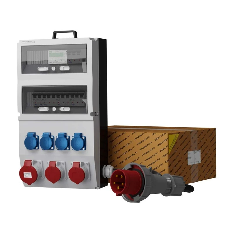 Doktorvolt Construction Power Distributor with FI Protection and CEE Sockets, Power Distributor eXT-S/FI 32A 2x16A 4x230V SKH with Electricity Meter and 5x10mm2 Cable, Circuit Breaker and 3-Phase