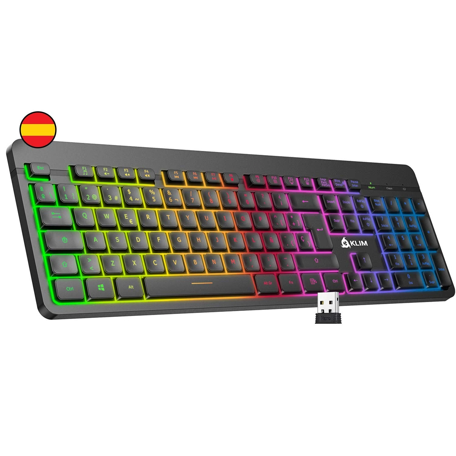 KLIM Light V2 Wireless Keyboard ES Layout + Slim, Durable, Ergonomic, Silent Keys + Backlit Wireless Gaming Keyboard For Laptop PC Mac PS4 Xbox One+ Long-lasting Built-In Battery + New Version