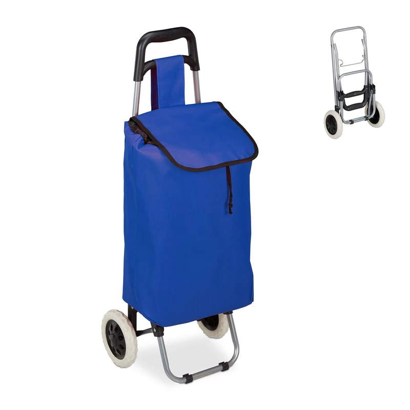 Relaxdays Shopping Trolley, Folding, 25 L Grocery Tote with Casters, 10 kg Capacity, 91 x 40 x 30 cm, Dark Blue, Polyester, Pack of 1