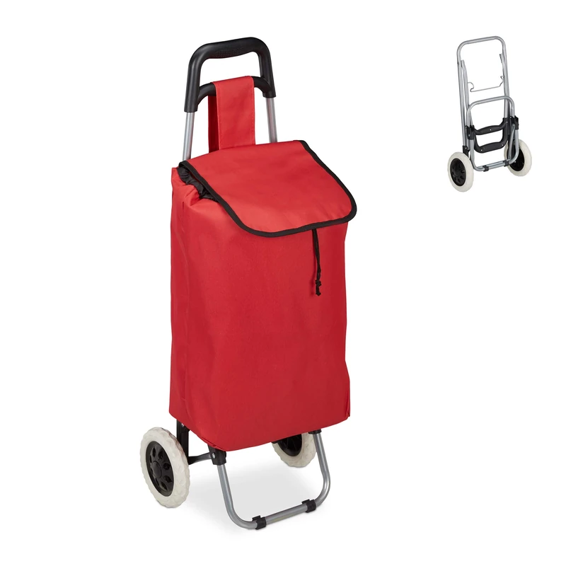 Relaxdays Shopping Trolley, Folding, 25 L Grocery Tote with Casters, 10 kg Capacity, 91 x 40 x 30 cm, Red, Polyester, Pack of 1