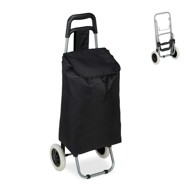 Relaxdays Shopping Trolley, Folding, 25 L Grocery Tote with Casters, 10 kg Capacity, 91 x 40 x 30 cm, Black, Polyester, Pack of 1