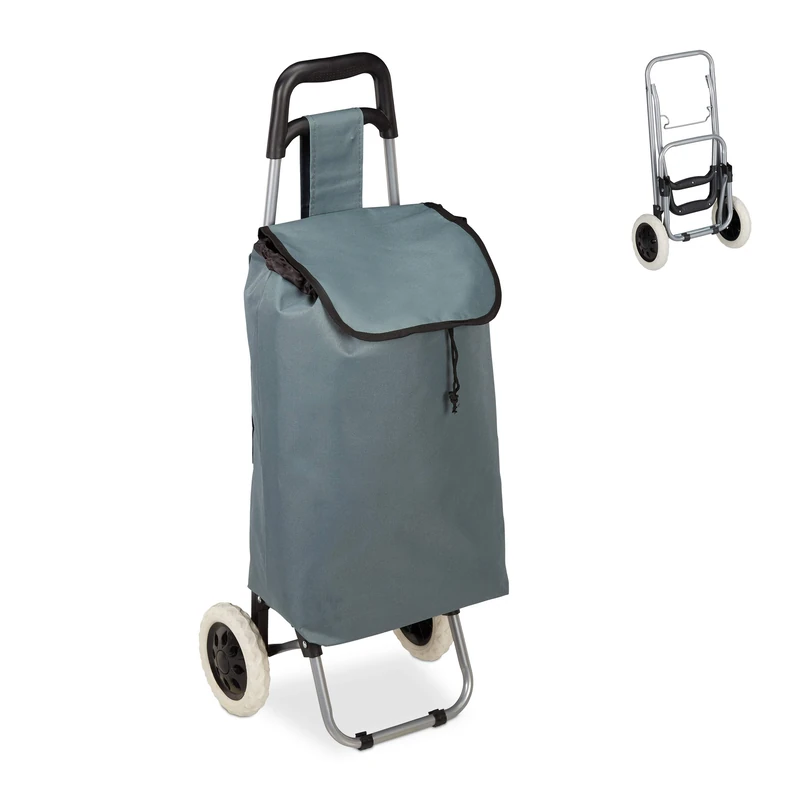 Relaxdays Shopping Trolley, Folding, 25 L Grocery Tote with Casters, 10 kg Capacity, 91 x 40 x 30 cm, Grey