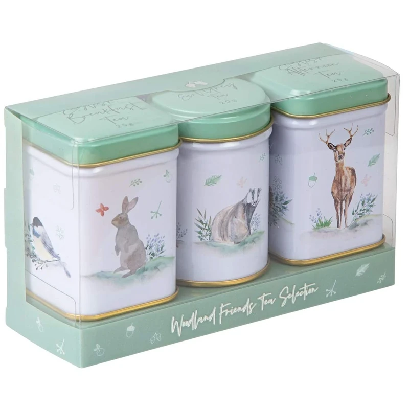 New English Teas Woodland Animals 3x Mini Tea Tin Gift Pack with Loose Leaf Black Tea, 0.07 kg MT78