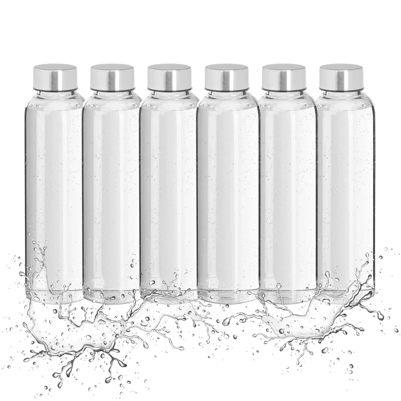 Relaxdays Glass Water Bottle Set of 6, with Fabric Holder, 500 ml, Dishwasher-Safe, Water-Resistant, Transparent/Black