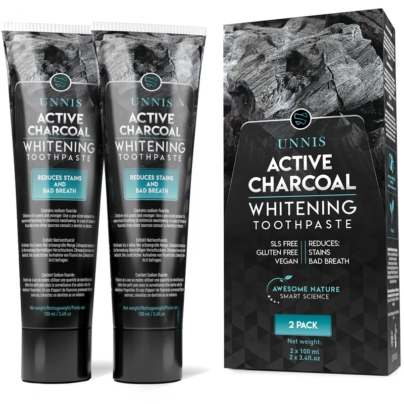 Activated Charcoal Teeth Whitening Toothpaste 2 Pack Active Natural Teeth Whitening Toothpastes Stain Removal Tooth Whitener Kit for White Teeth Safe Plaque Remover