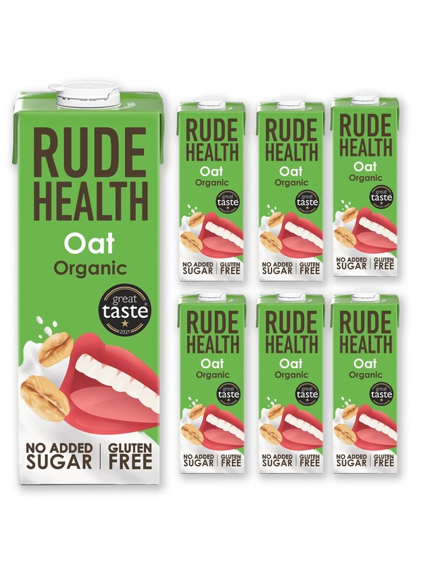 Rude Health 6 x 1 Litre Organic Oat Dairy-Alt Milk, 100% Natural Organic Drink, Lactose Free, Dairy Free & Gluten-Free, No Added Sugar, Award-Winning, Healthy & Vegan, 100% Recyclable Packaging