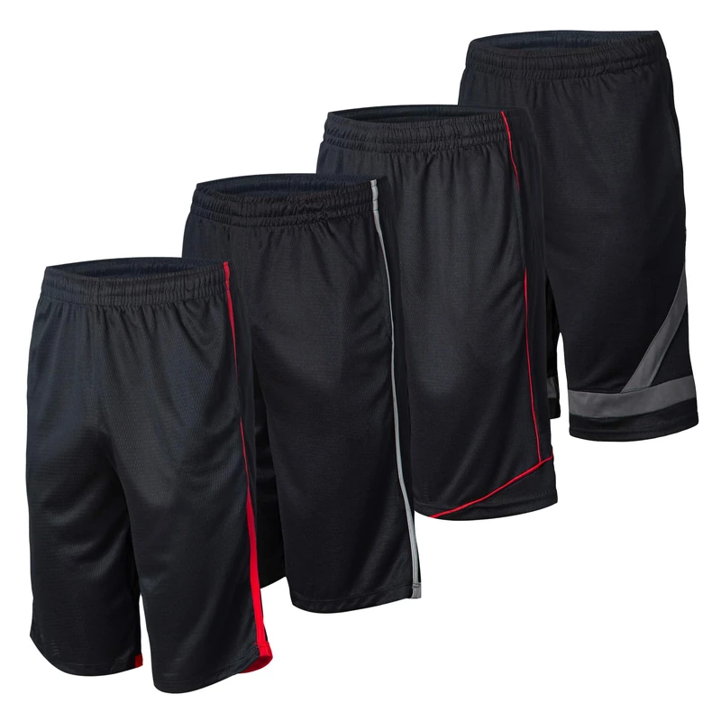 Essential Elements 4 Pack: Mens Active Athletic Basketball Mesh Shorts with Pockets - Multi - Large