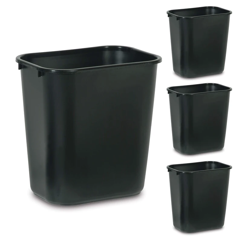 Rubbermaid Commercial Products 2063171 Plastic Resin Deskside Wastebasket, 7 Gallon/28 Quart, Black (Pack of 4)