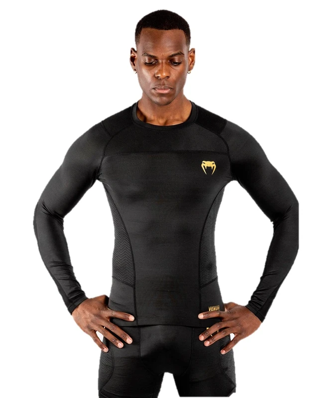 Venum G-Fit Rash Guard Long Sleeves - Black/Gold, Small