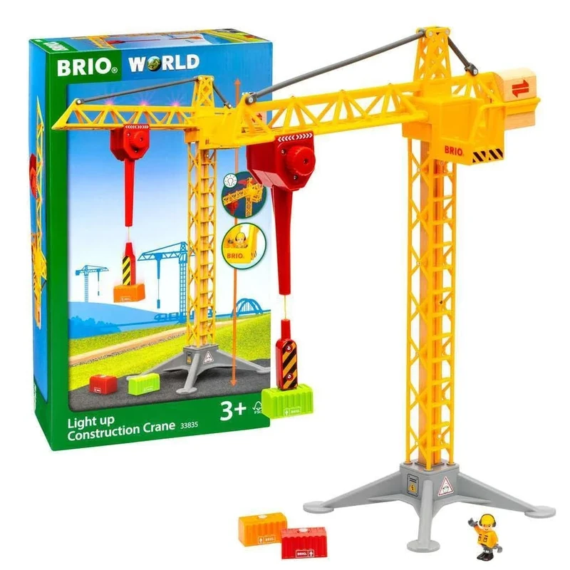 BRIO World Light Up Construction Crane for Kids Age 3 Years Up - Wooden Railway Train Accessories and Add Ons