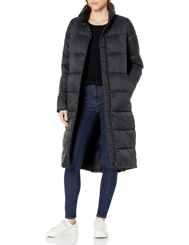 Amazon Essentials Women's Lightweight Full-Zip Water-Resistant Long Cocoon Puffer Winter Coat, Black, XL