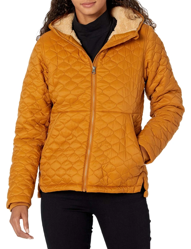 Amazon Essentials Women's Lightweight Quilted Full-Zip Water-Resistant Sherpa-Lined Hooded Puffer Jacket, Camel, S