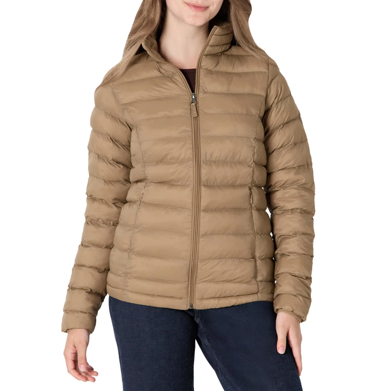Amazon Essentials Women's Lightweight long-sleeved, water-resistant, packable puffer jacket (available in plus size), Mushroom Brown, M