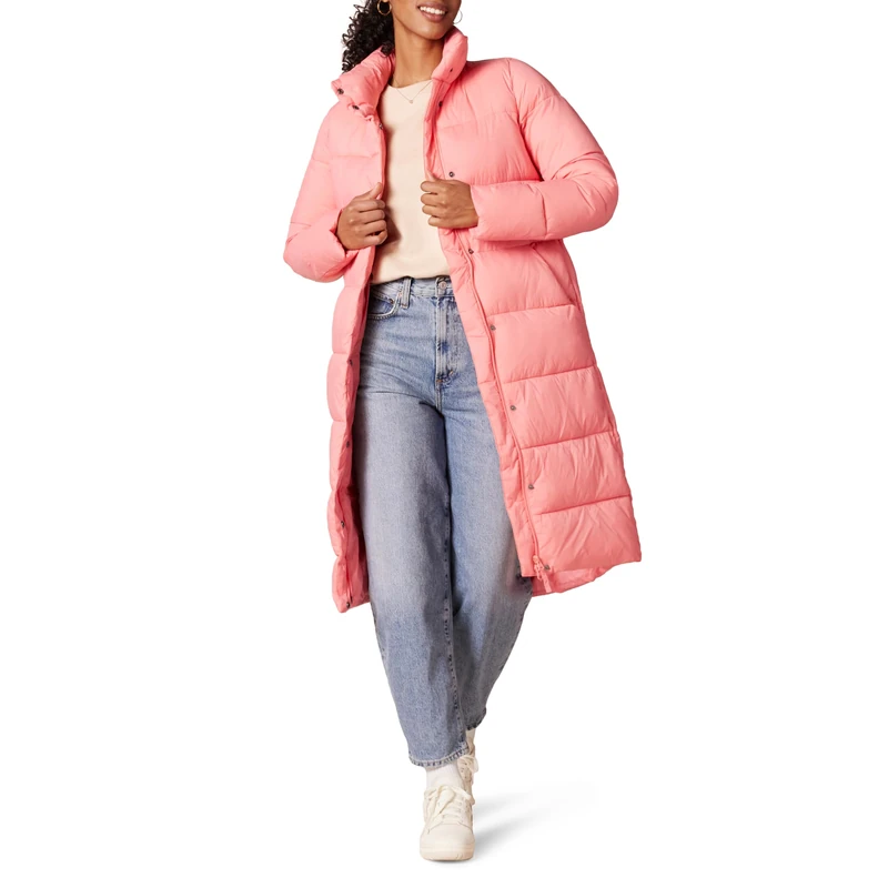 Amazon Essentials Women's Lightweight Full-Zip Water-Resistant Long Cocoon Puffer Winter Coat, Pink, L