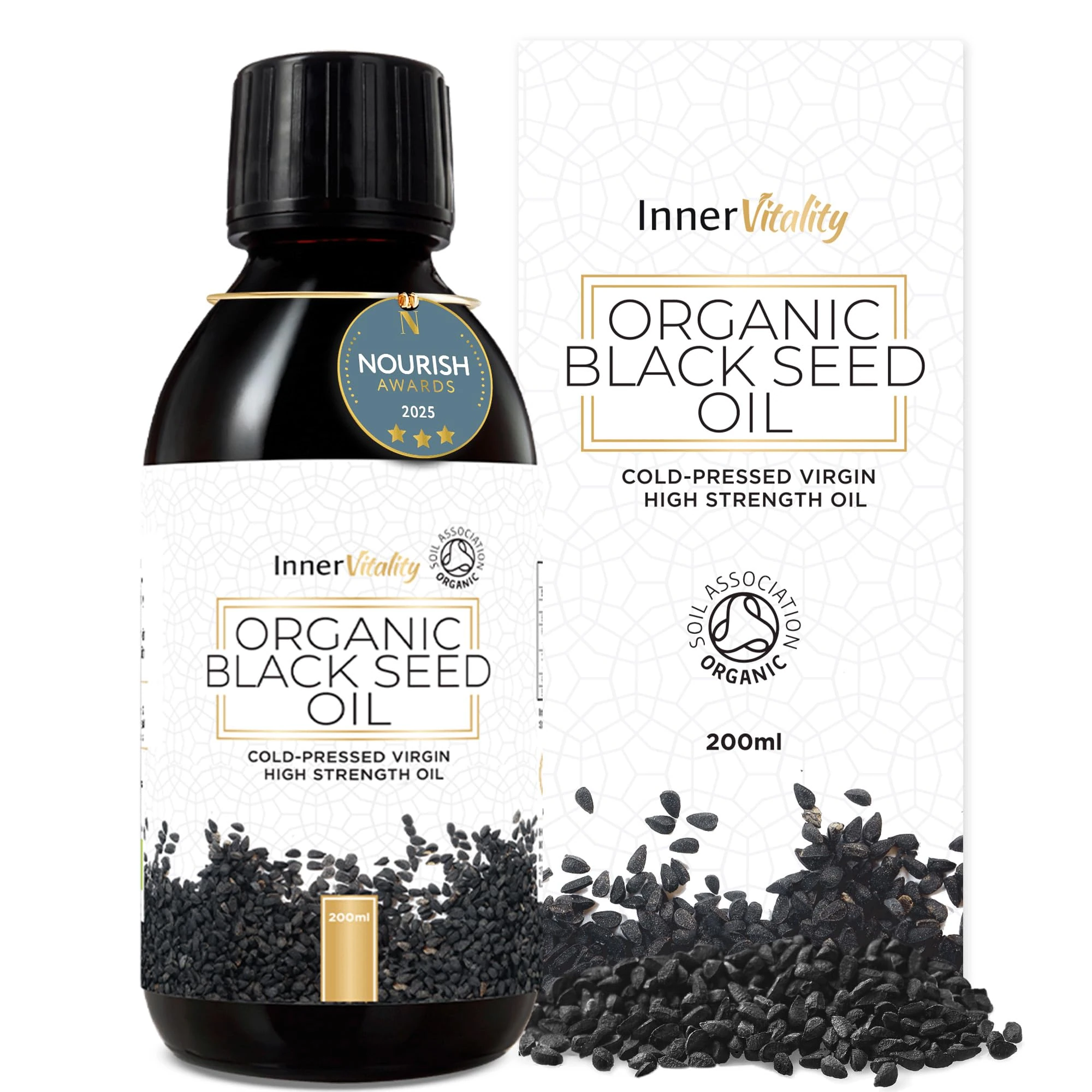 Organic Black Seed Oil Award Winning Cold-Pressed Dark High Strength Pure Virgin Oil up to 5X% Strength - also known as Kalonji by Inner Vitality