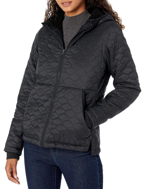 Amazon Essentials Women's Lightweight Water-Resistant Sherpa-Lined Hooded Puffer, Black, X-Small