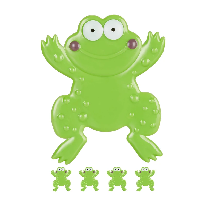 Relaxdays Anti-Slip Bathtub Sticker, Set of 5, Frog Design, Suction Cups, Kids, Shower & Tub, PVC, Adhesive, Green