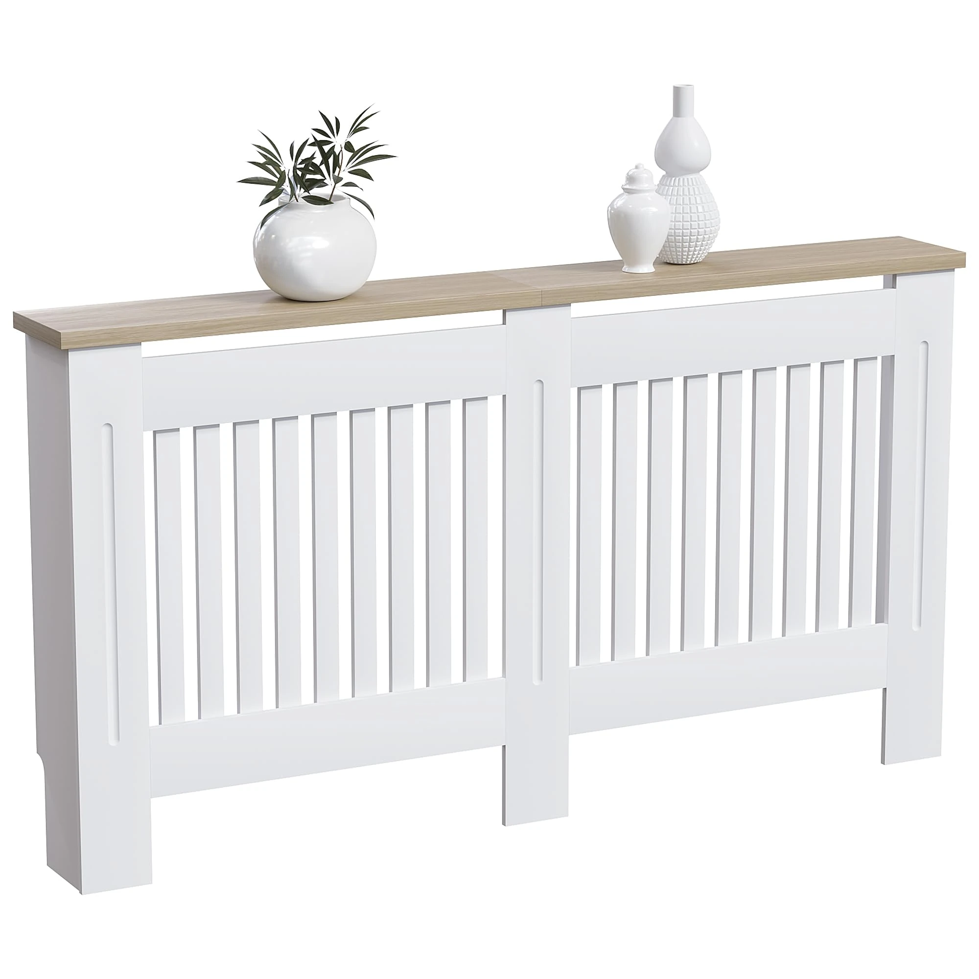Vida Designs Arlington Radiator Cover White Modern Painted MDF Cabinet, Slats, Grill, Wood Top Shelf, Large (H: 83.3 / W: 152 / D: 19 cm)