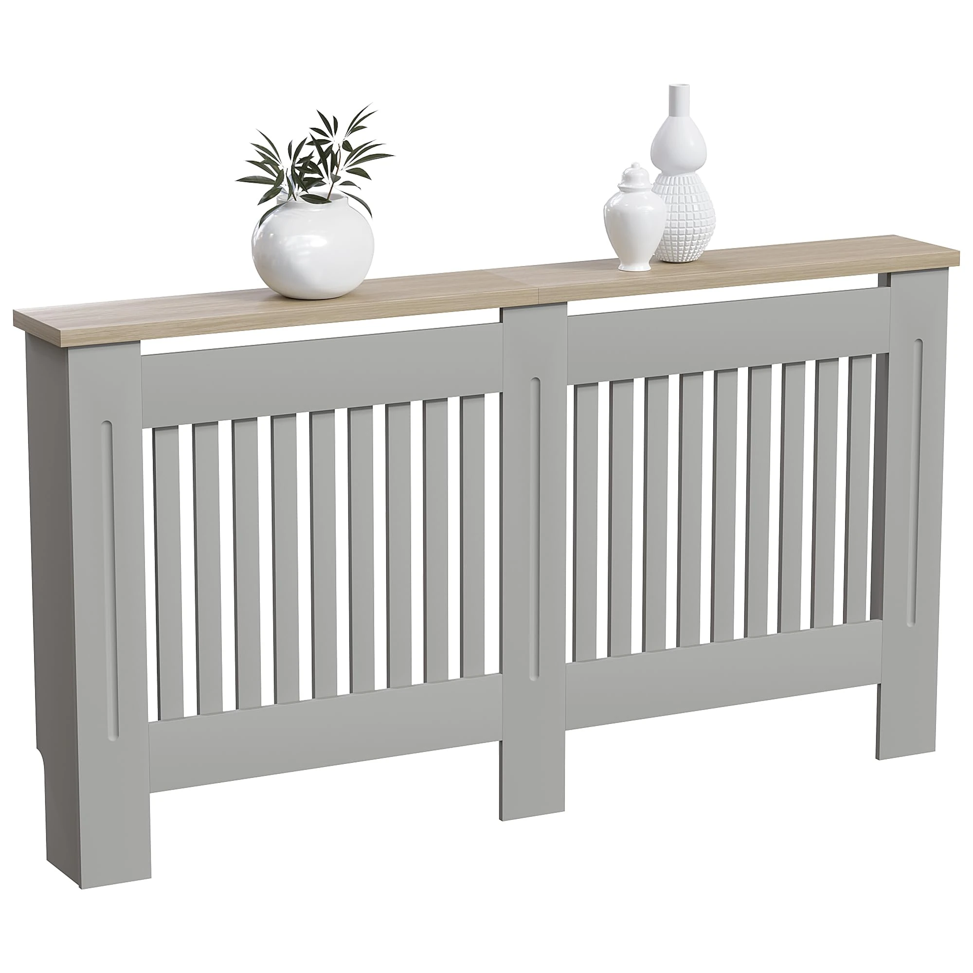 Vida Designs Arlington Radiator Cover Olive Grey Modern Painted MDF Cabinet, Slats, Grill, Wood Top Shelf, Large (H: 83.3 / W: 152 / D: 19 cm)