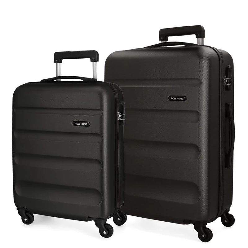 Roll Road Flex Black Luggage Set 55/65 cm Rigid ABS Combination Lock 91 Litre 4 Wheels Hand Luggage