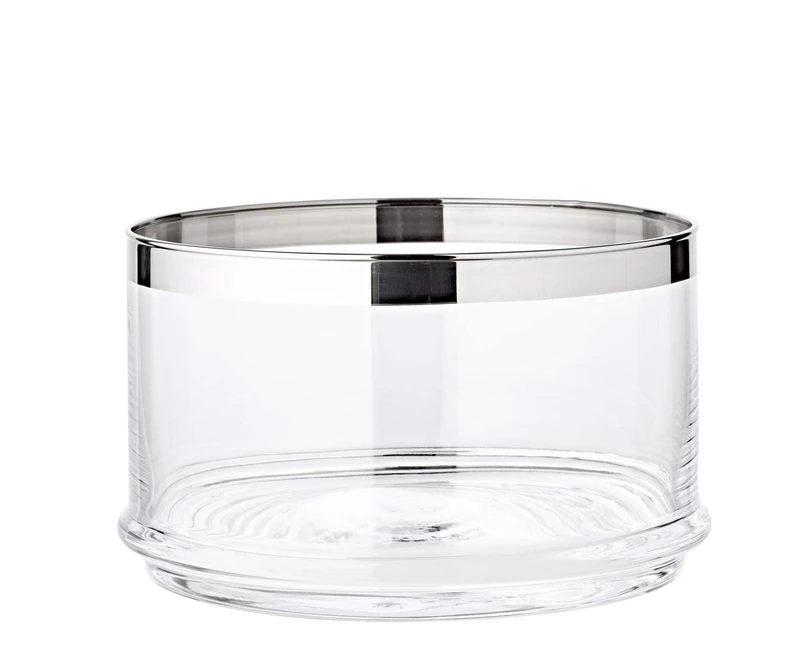 Edzard Glass Bowl Serving Box Vigo, Mouth-Blown Crystal Glass with Platinum Rim, Diameter 19 cm, Height 12 cm