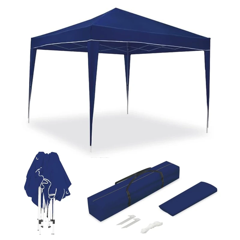 Folding Gazebo 3 x 3 m Classic Blue – Waterproof – Includes Winds and Fixing Pegs – Steel Frame – Gazebo for Garden – Beach Pergola – Outdoor Camping Parties Patio Terrace