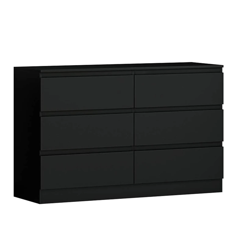 FWStyle Modern 6 Drawer Chest, 40 cm Length x 120 cm Width x 77 cm Height, Matt Black