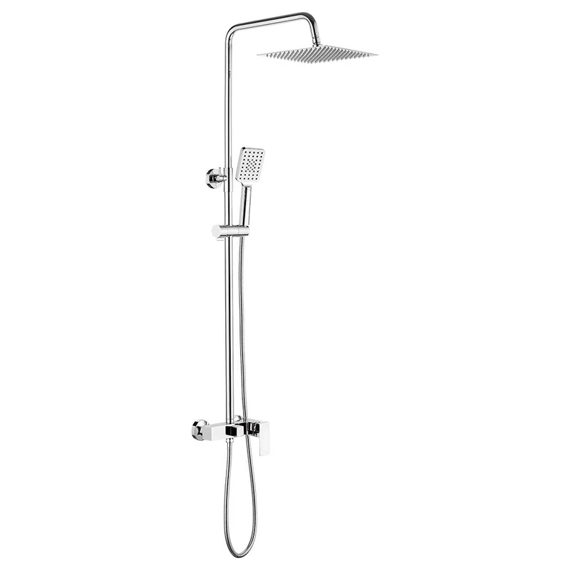 Ibergrif Atenas - Square Shower System, Round Rainfall Mixer Tap Set, Chrome